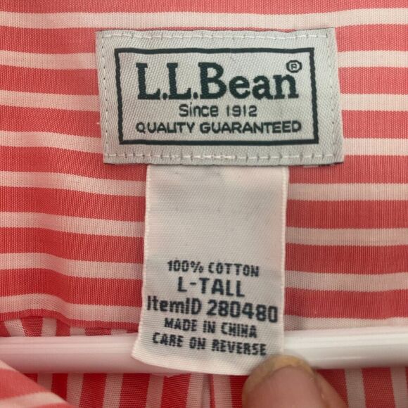 LL Bean Button Up Shirt Mens Size L Tall Pink Striped Short Sleeve 100% Cotton - Picture 3 of 13